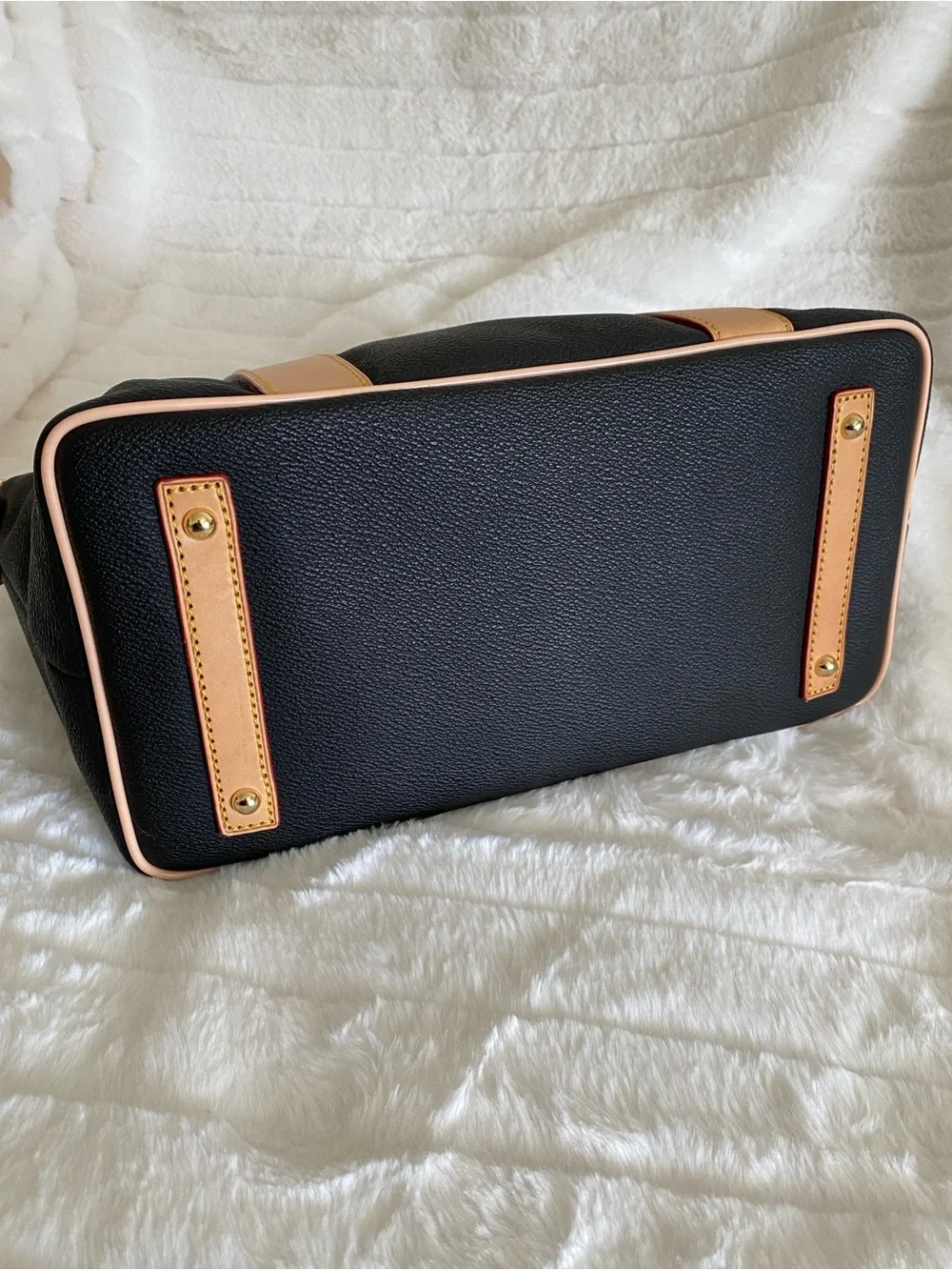 Dooney & Bourke Small Madeline Satchel in Black and Tan Leather w/ Strap